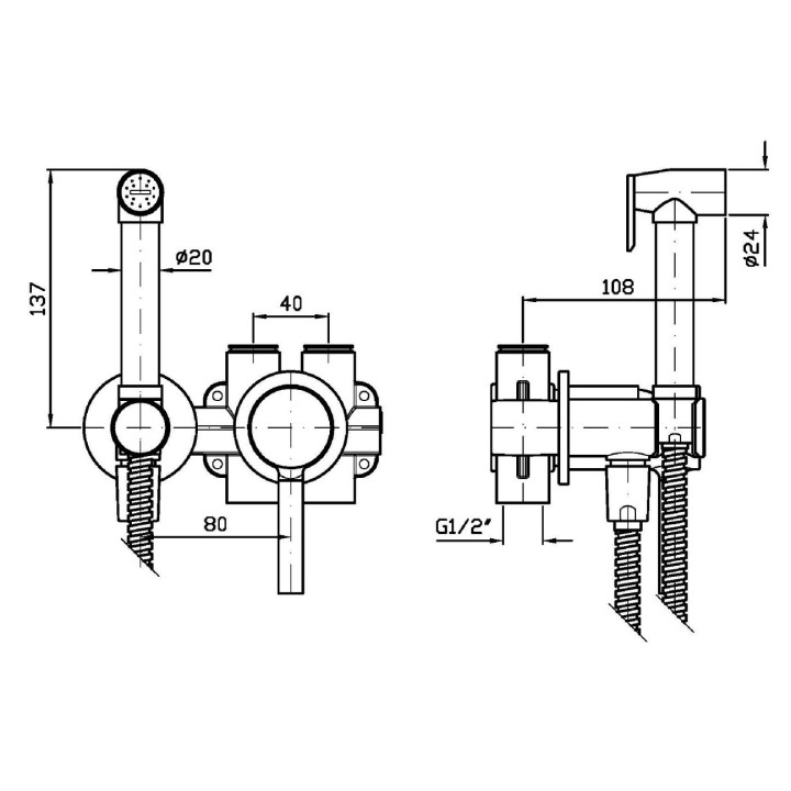 Zestaw bidetowy Zucchetti, podtynkowy, z mieszaczem i słuchawką, 2-otworowy, biały matowy gofrowany