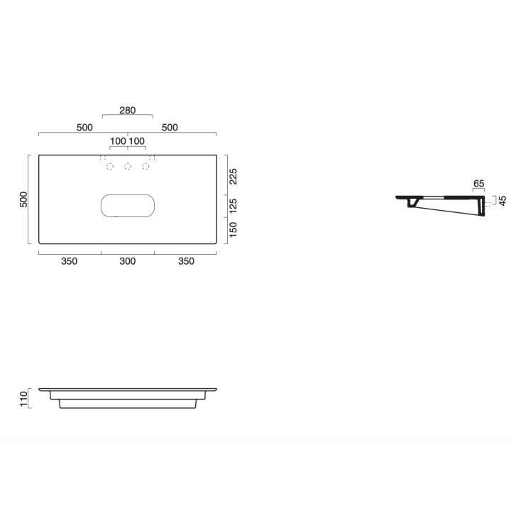 Blat ceramiczny Catalano Horizon, 125x50cm, pod umywalkę, biały połysk