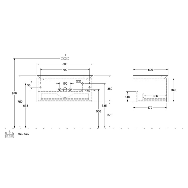 Szafka podumywalkowa Villeroy & Boch Legato, 80x55cm, 2 szuflady, biały połysk