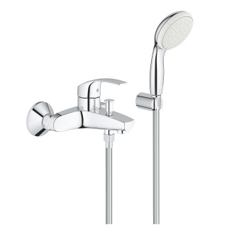 Bateria wannowa Grohe Eurosmart, natynkowa, wylewka 161mm, z zestawem natryskowym, chrom