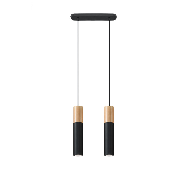 Lampa wisząca Sollux Ligthing Pablo 2, 6x34cm, GU10 2x40W, biały/naturalne drewno
