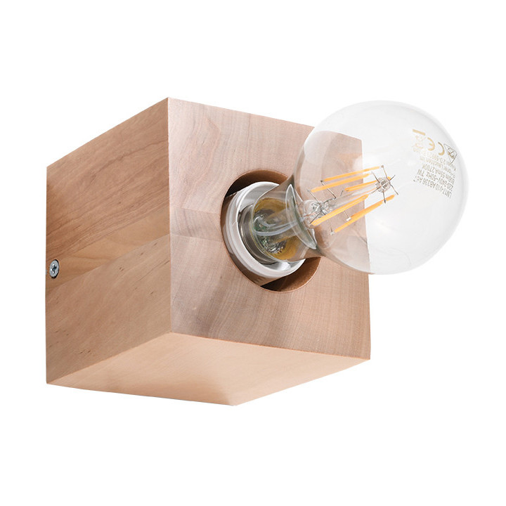 Plafon Sollux Ligthing Abel, 10cm, kwadratowy, E27 1x60W, naturalne drewno