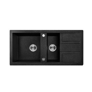 Zlewozmywak granitowy, 1,5 komory z ociekaczem, Laveo - czarny