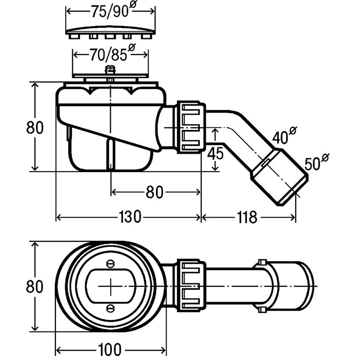 Odpływ brodzikowy Viega Domoplex, wyjmowalny syfon, chrom