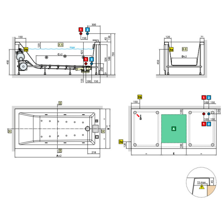 Wanna akrylowa Novellini Calos 2.0, prostokątna, 180x80cm, z syfonem, biały połysk