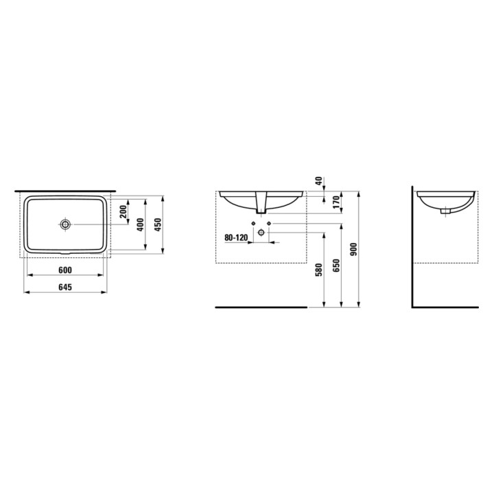 Umywalka podblatowa Laufen Pro S, 60x40cm, z przelewem, biała