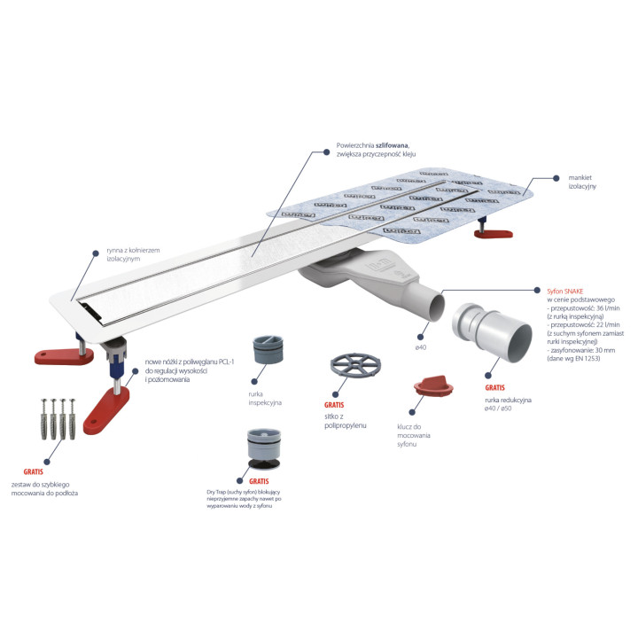 Odpływ liniowy, pełny zestaw,  Wiper New Premium, 1200mm, wzór Ponente, wykończenie poler