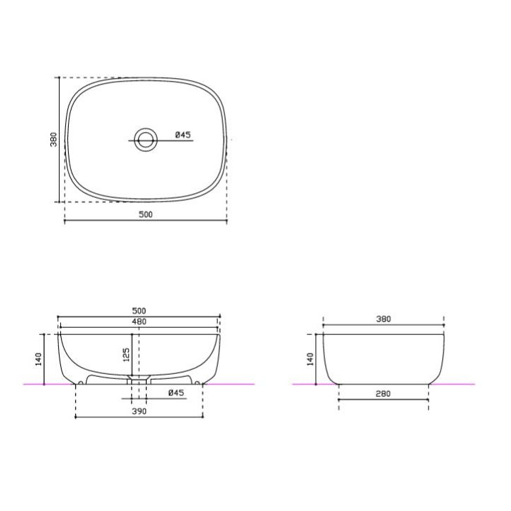 Umywalka nablatowa Villeroy & Boch biała, 64 x 38 x 14 cm, bez przelewu, bez otworu na baterię- sanitbuy.pl