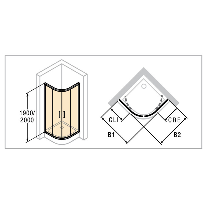 Kabina 1/4 koła Huppe Classics 2, 1000x1000mm, drzwi suwane, szerokość wejścia 570mm, Anti-Plaque, srebrny profil