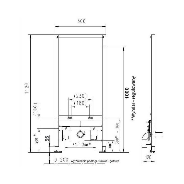 Stelaż Jomo do toalety WC podwieszanej H112 z przyciskiem Exclusive 2.0 białym, wspornikami oraz matą wygłuszającą