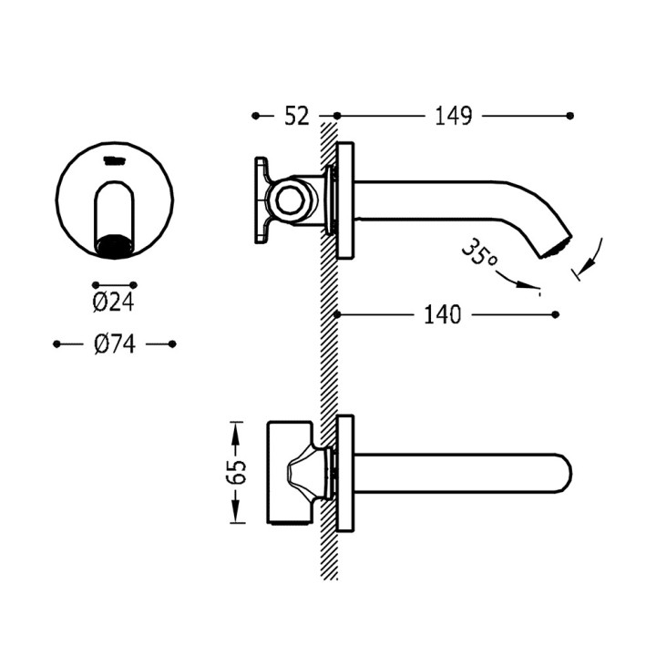 Wylewka ścienna Tres, do baterii, 149mm, chrom