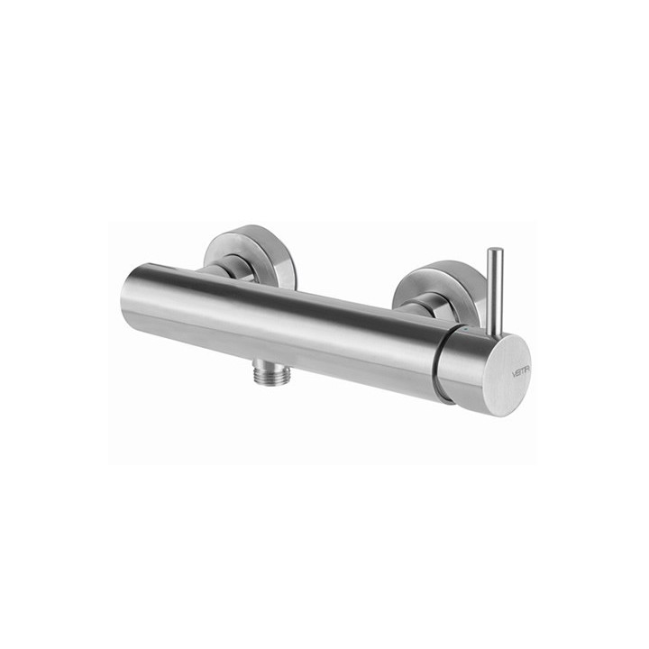 Bateria wannowa Vema Tiber Steel, natynkowa, 2 wyjścia wody, wylewka 202mm, zestaw natryskowy, stal nierdzewna inox