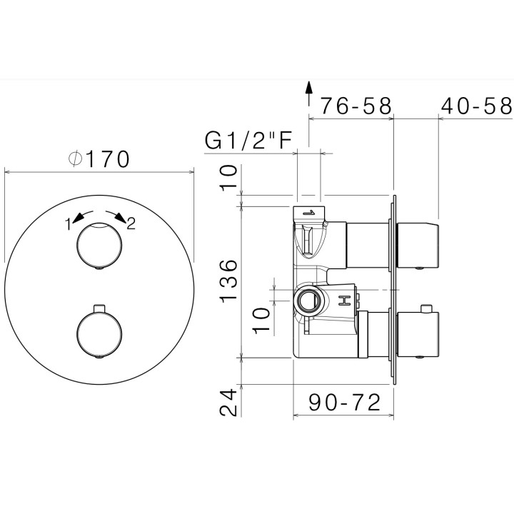 Bateria wannowo-natryskowa Vema Tiber Steel, podtynkowa, 2 wyjścia wody, przełącznik, stal nierdzewna inox