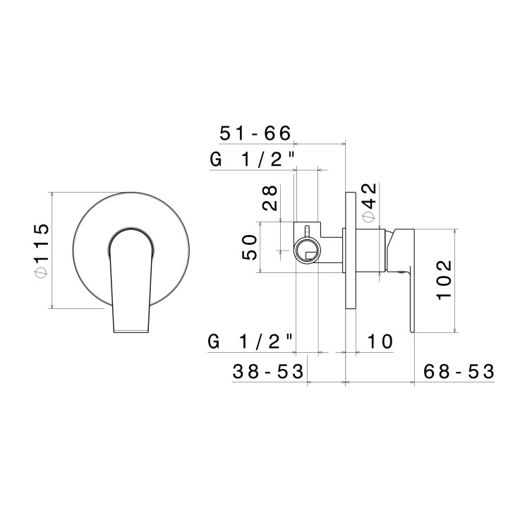 Bateria natryskowa Vema Timea, natynkowa, jednouchwytowa, chrom