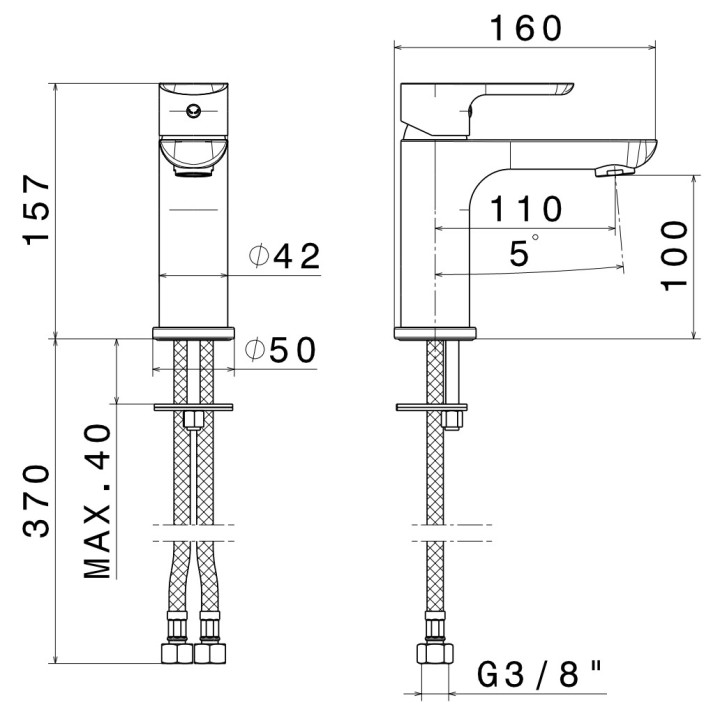 Bateria umywalkowa Vema Timea, stojąca, wysokość 150mm, wylewka 110mm, bez korka, chrom