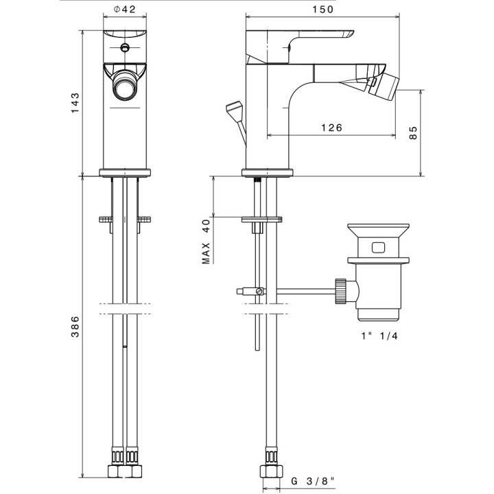 Bateria umywalkowa Vema Slate, stojąca, wysokość 285mm, wylewka 149mm, korek klik-klak, chrom
