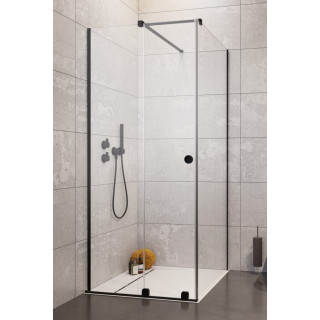 Front kabiny Radaway Furo Black KDJ 90, wersja lewa, ze ścianką, 90x200cm, drzwi przesuwne, szkło przejrzyste, profil czarny