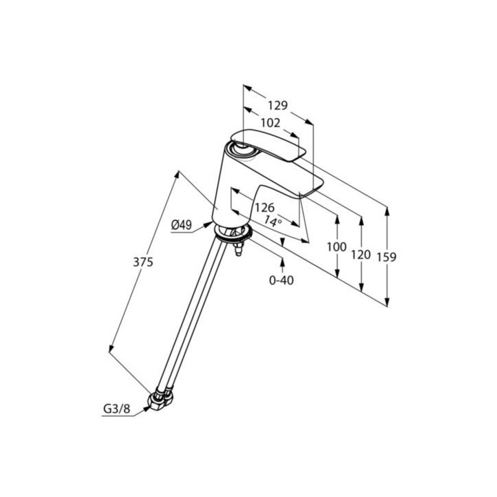 Bateria umywalkowa Kludi Balance, stojąca, wysokość 159mm, bez korka, czarny mat/chrom