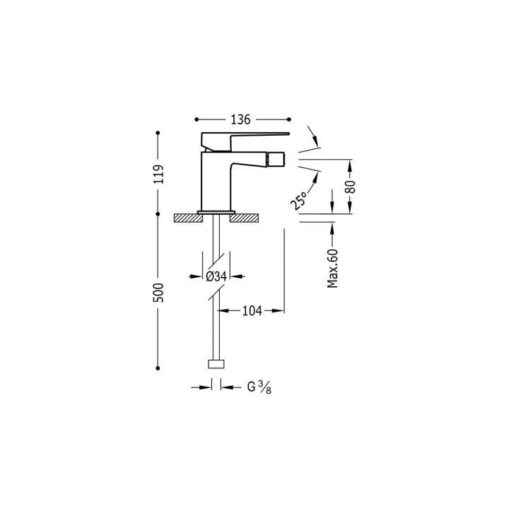 Bateria umywalkowa Tres Slim Colors, stojąca, wysokość 160mm, bez korka, czarny matowy