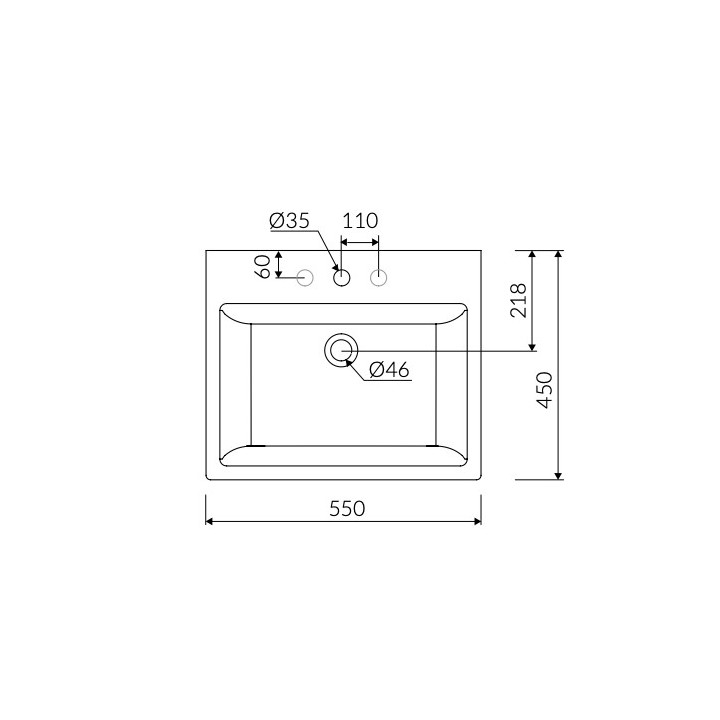 Umywalka nablatowa Marmorin Tara, 56,5x37,5cm, bez przelewu, biały połysk
