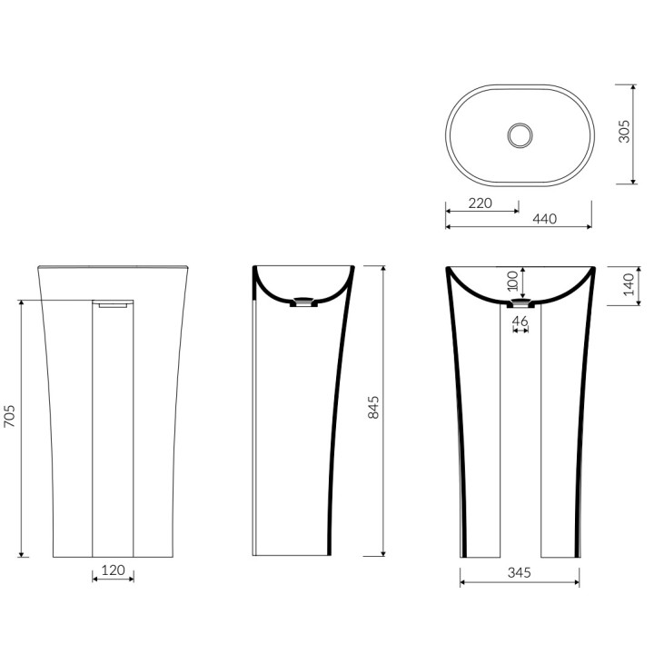 Umywalka stojąco-przyścienna Marmorin Tebe 55 S, 55x45cm, bez przelewu, biały połysk