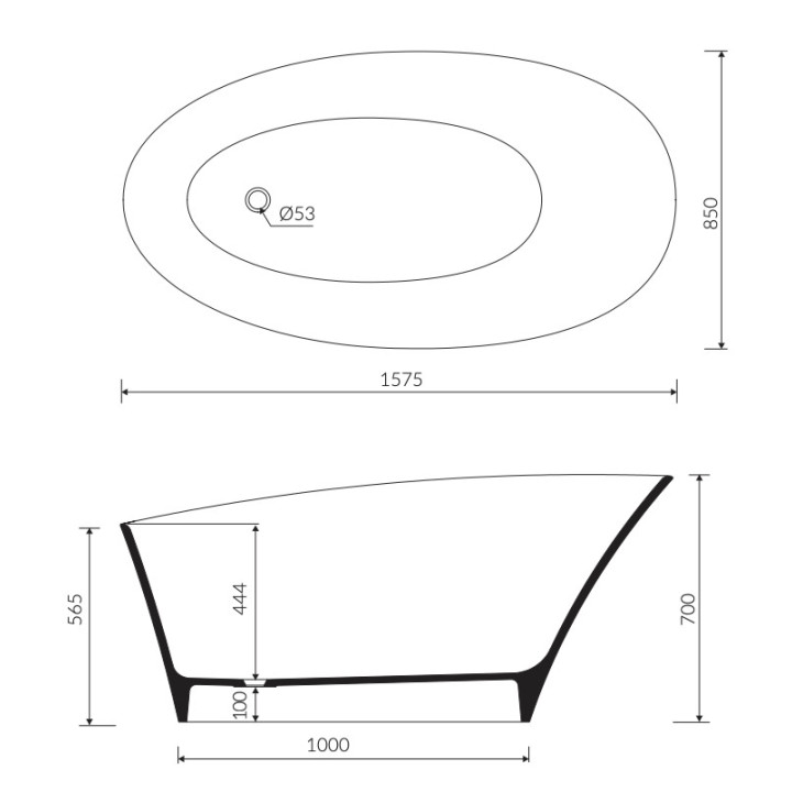Wanna wolnostojąca Marmorin Isar II, 160x70cm, bez przelewu, biały połysk