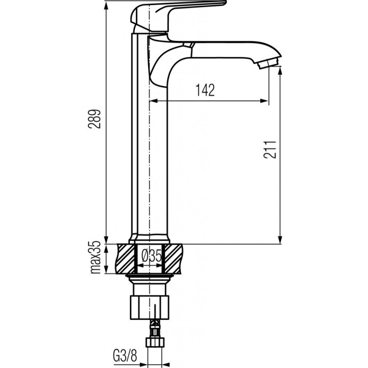 Bateria umywalkowa Valvex Aurora, stojąca, wysokość 289mm, chrom