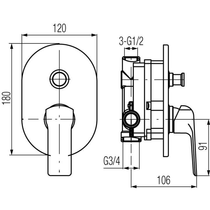 Bateria wannowo-natryskowa Valvex Aurora, podtynkowa, z przełącznikiem, chrom