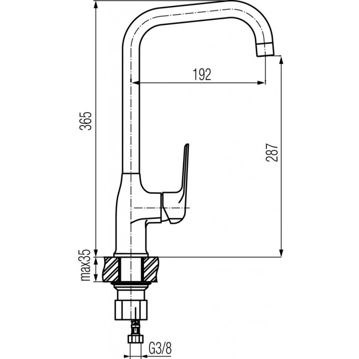 Bateria kuchenna Valvex Aurora, stojąca, wysokość 365mm, perlator Mikado, dźwignia z boku, chrom