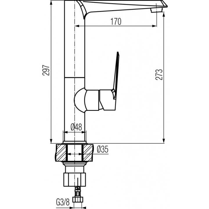 Bateria kuchenna Valvex Aurora, stojąca, wysokość 365mm, dźwignia z boku, chrom