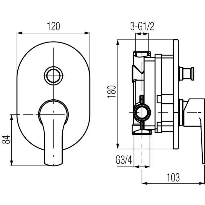Bateria wannowo-natryskowa Valvex Quasar, podtynkowa, z przełącznikiem, chrom