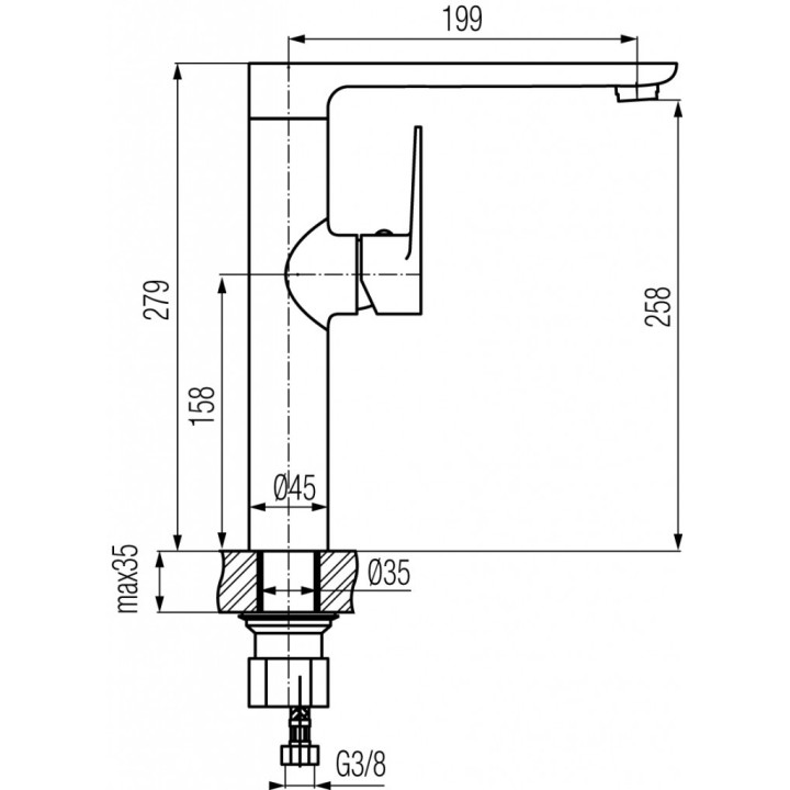Bateria kuchenna Valvex Quasar, stojąca, wysokość 297mm, dźwignia z boku, chrom
