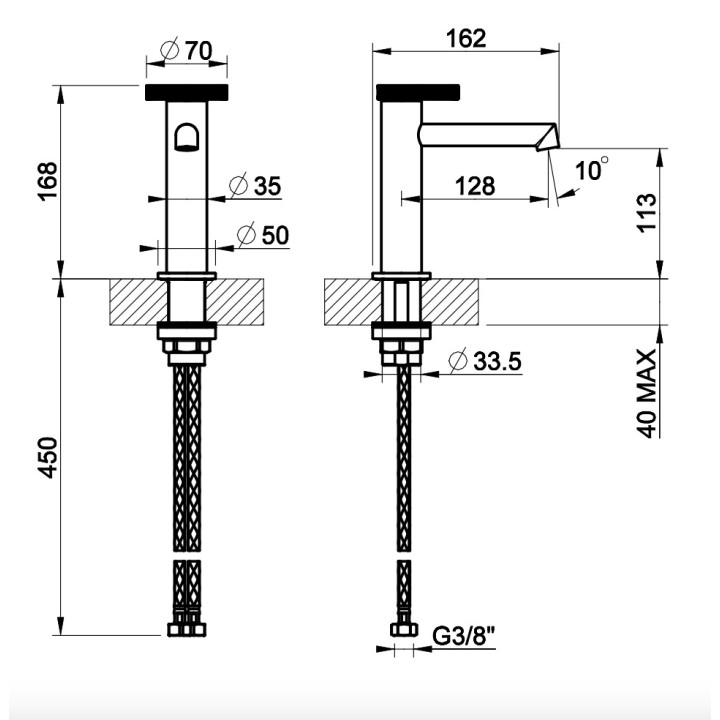 Bateria umywalkowa Gessi Anello, stojąca, wysokość 168mm, korek automatyczny, chrom