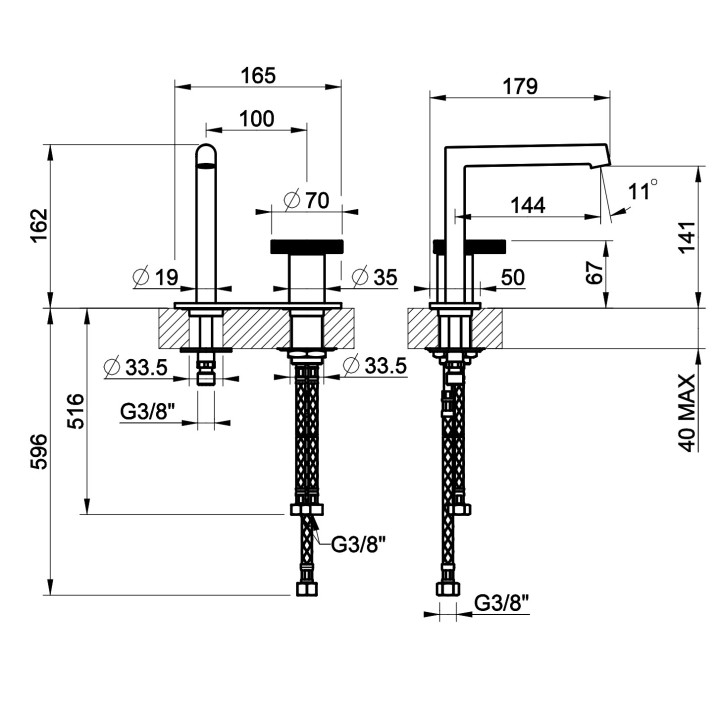 Bateria umywalkowa Gessi Anello, stojąca, wysokość 318mm, wylewka 174mm, bez korka, chrom