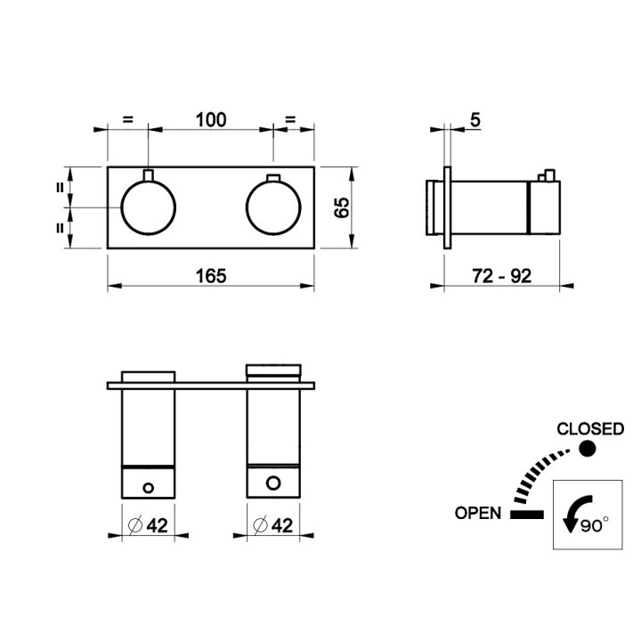 Termostatyczna bateria natryskowa Gessi Anello, podtynkowa, 2-otworowa, 1 wyjście wody, chrom