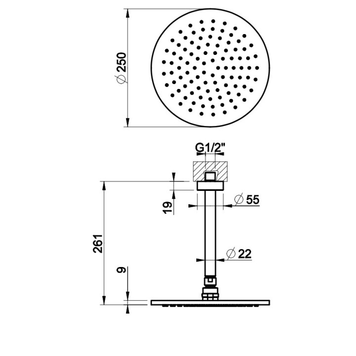 Deszczownica Gessi Anello, okrągła, 218mm, regulowana, z przyłączem sufitowym, chrom