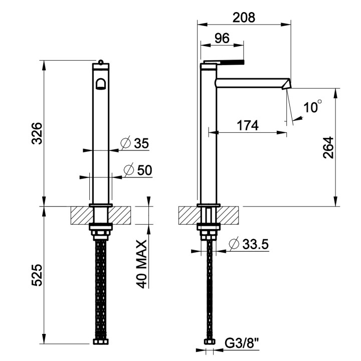 Bateria umywalkowa Gessi Ingranaggio, stojąca, wysokość 326mm, wylewka 174mm, korek automatyczny, chrom