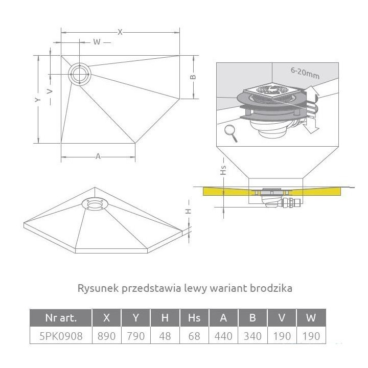 PYTAJ O RABAT ! Kwadratowy brodzik podpłytkowy z odpływem liniowym 99x99cm grub. płytek 8-12 Radaway 