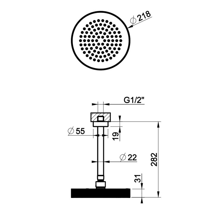 Deszczownica Gessi Anello, okrągła, 218mm, regulowana, z przyłączem sufitowym, chrom