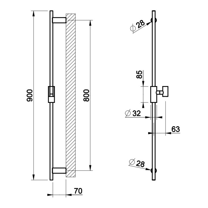 Drążek prysznicowy Gessi Anello, 900mm, zsuwanym uchwytem, chrom