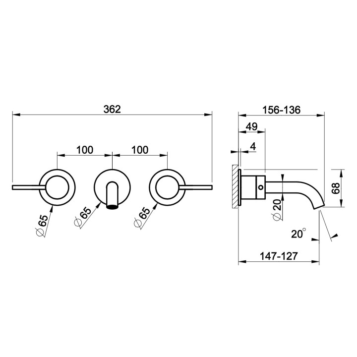 Bateria umywalkowa Gessi Flessa, podtynkowa, 2-otworowa, krótka wylewka, stal szczotkowana