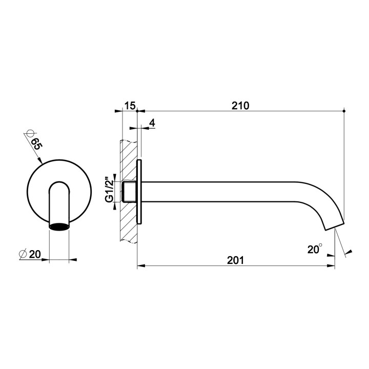 Wylewka umywalkowa Gessi Flessa, ścienna, zasięg 147mm, stal szczotkowana