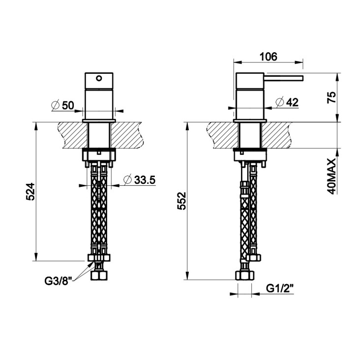 Mieszacz umywalkowy Gessi Flessa, stojący, stal szczotkowana