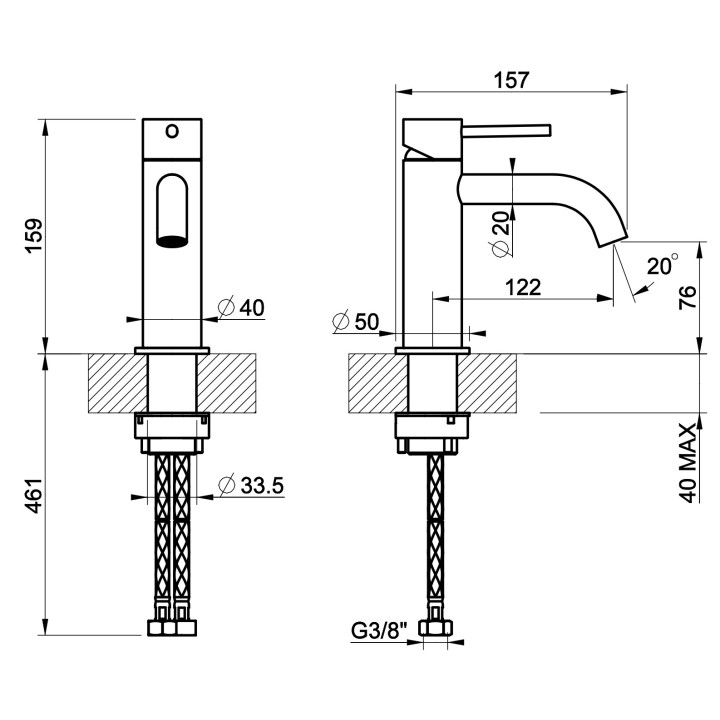 Bateria umywalkowa Gessi Intreccio, stojąca, wysokość 159mm, korek automatyczny, stal szczotkowana