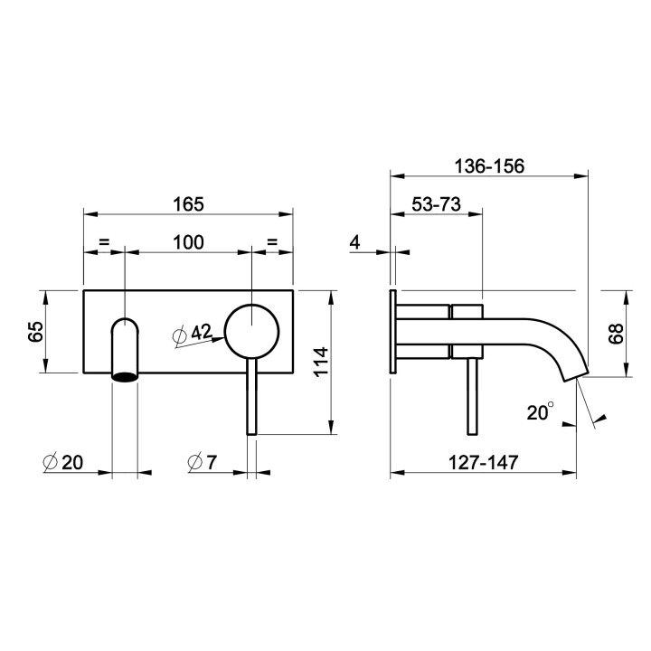 Bateria umywalkowa Gessi Trame, podtynkowa, krótka wylewka, stal szczotkowana