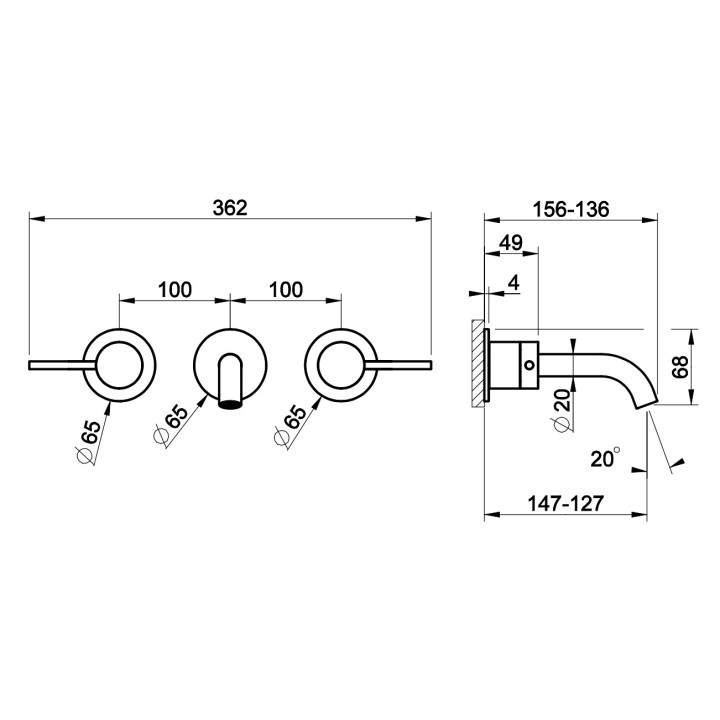 Bateria umywalkowa Gessi Trame, podtynkowa, 3-otworowa, krótka wylewka, stal szczotkowana