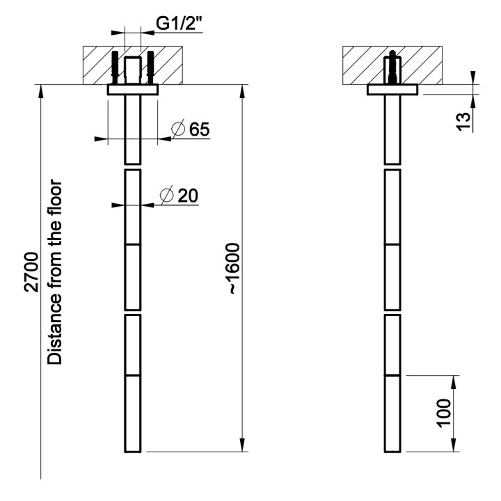 Wylewka sufitowa Gessi Trame, 160cm, stal szczotkowana