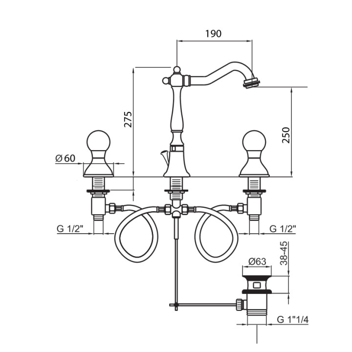 Bateria umywalkowa 3-otworowa Giulini G. Odessa- sanitbuy.pl