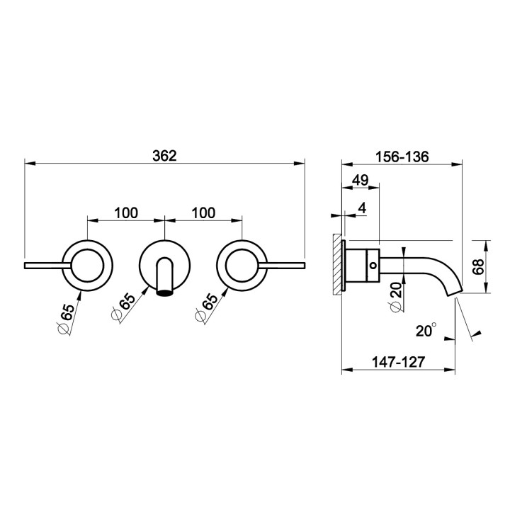 Bateria umywalkowa Gessi Intreccio, podtynkowa, 3-otworowa, krótka wylewka, stal szczotkowana