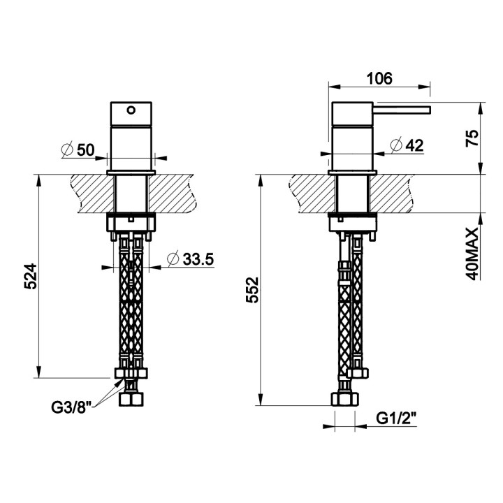 Mieszacz umywalkowy Gessi Intreccio, stojący, stal szczotkowana